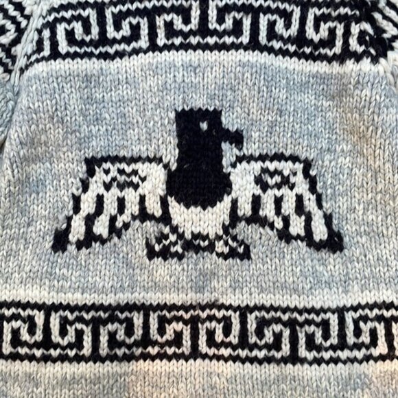 Vintage TUAK Large mens Thunderbird Cowichan zip-up knit wool cardigan sweater - Picture 13 of 13